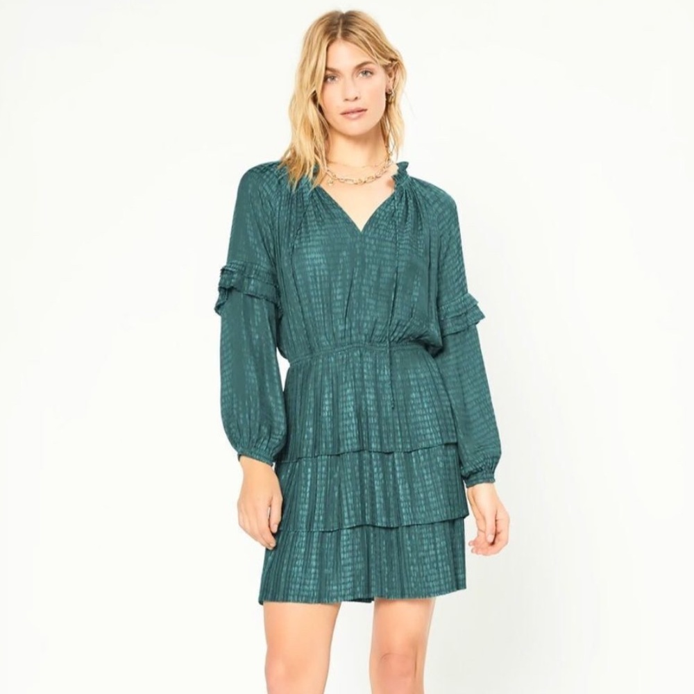Current Air Pleated Jacquard Dot Mini Dress Jade Green Tiered  Anthropologie L